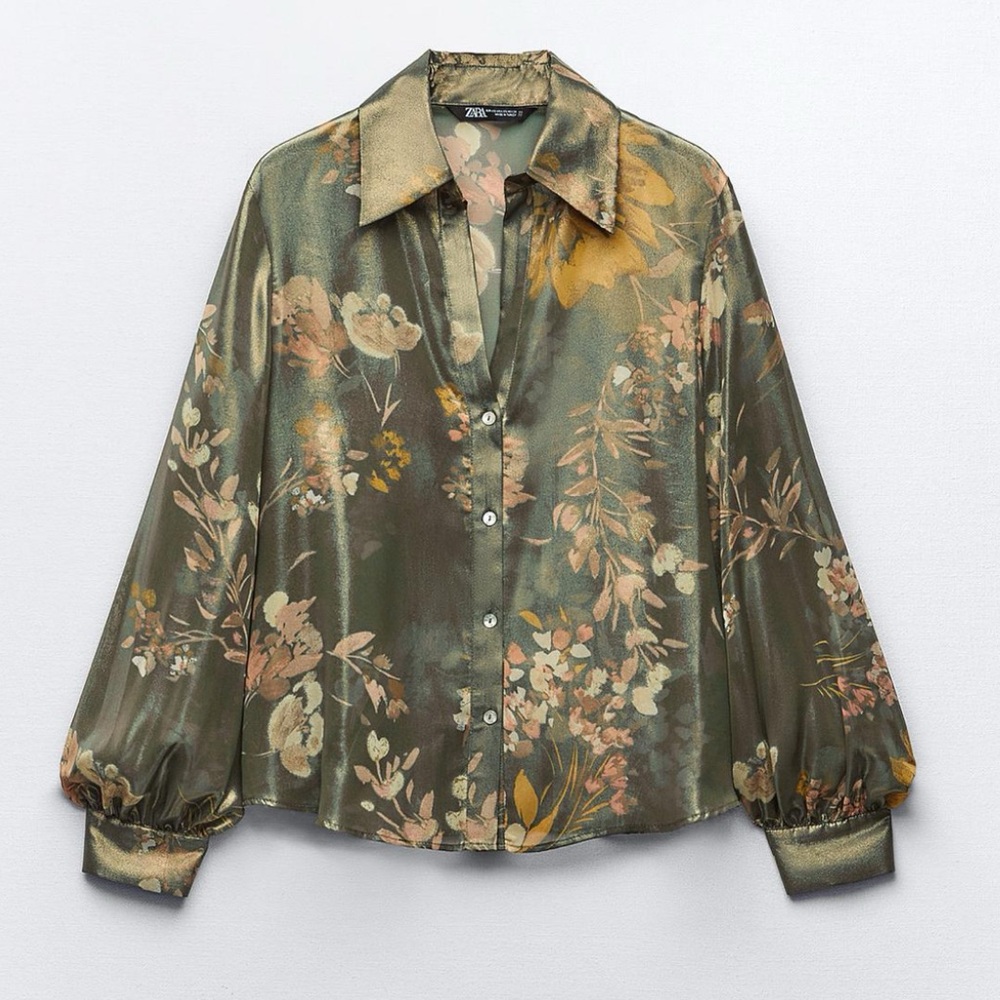 Zara Floral Blouse in Green and Gold